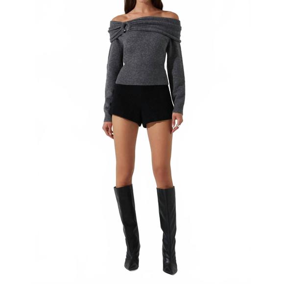 NEW ASTR wylie off shoulder sweater in charcoal - Picture 5 of 5